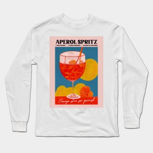 Retro Aperol Spritz Poster Pink View Homebar, Kitchen Bar Prints, Vintage Drinks, Recipe, Wall Art Long Sleeve T-Shirt